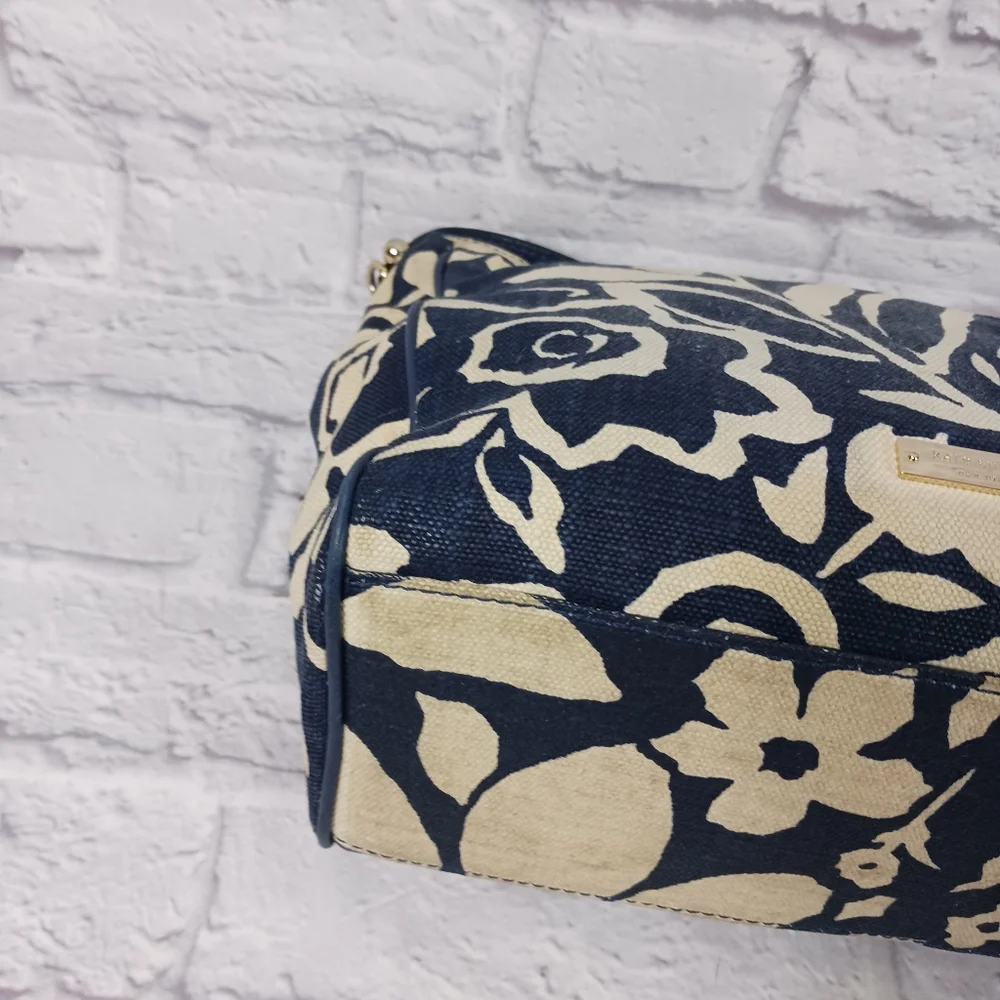 Kate Spade blue and white print canvas hobo bag